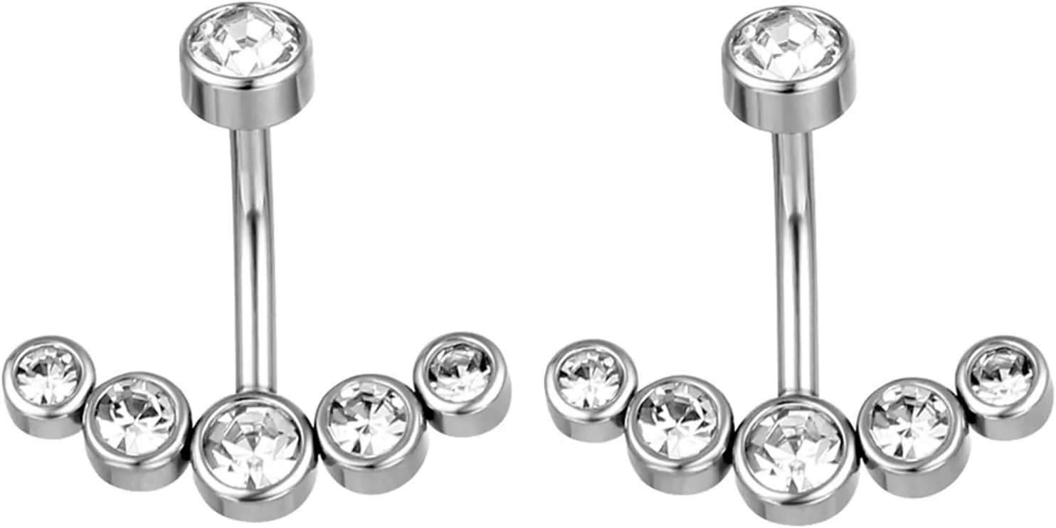 2Pcs Surgical Steel Belly Rings Dangle, Simple Dangle Navel Rings Silver Circle White Cubic Zirconia