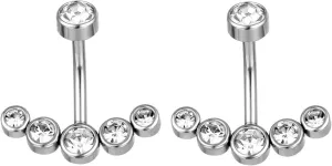 2Pcs Surgical Steel Belly Rings Dangle, Simple Dangle Navel Rings Silver Circle White Cubic Zirconia