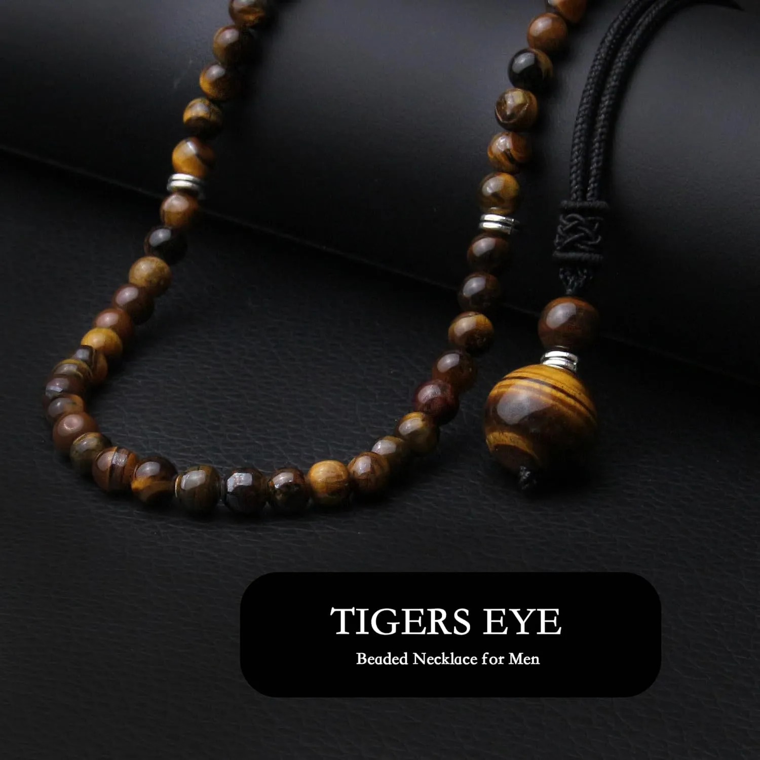 2Pcs Tigers Eye Necklace - Beaded Necklace for Men - Protection Necklace Men Choker Necklaces Tigers Eye Beads Pendant Jewelry Gifts for Men