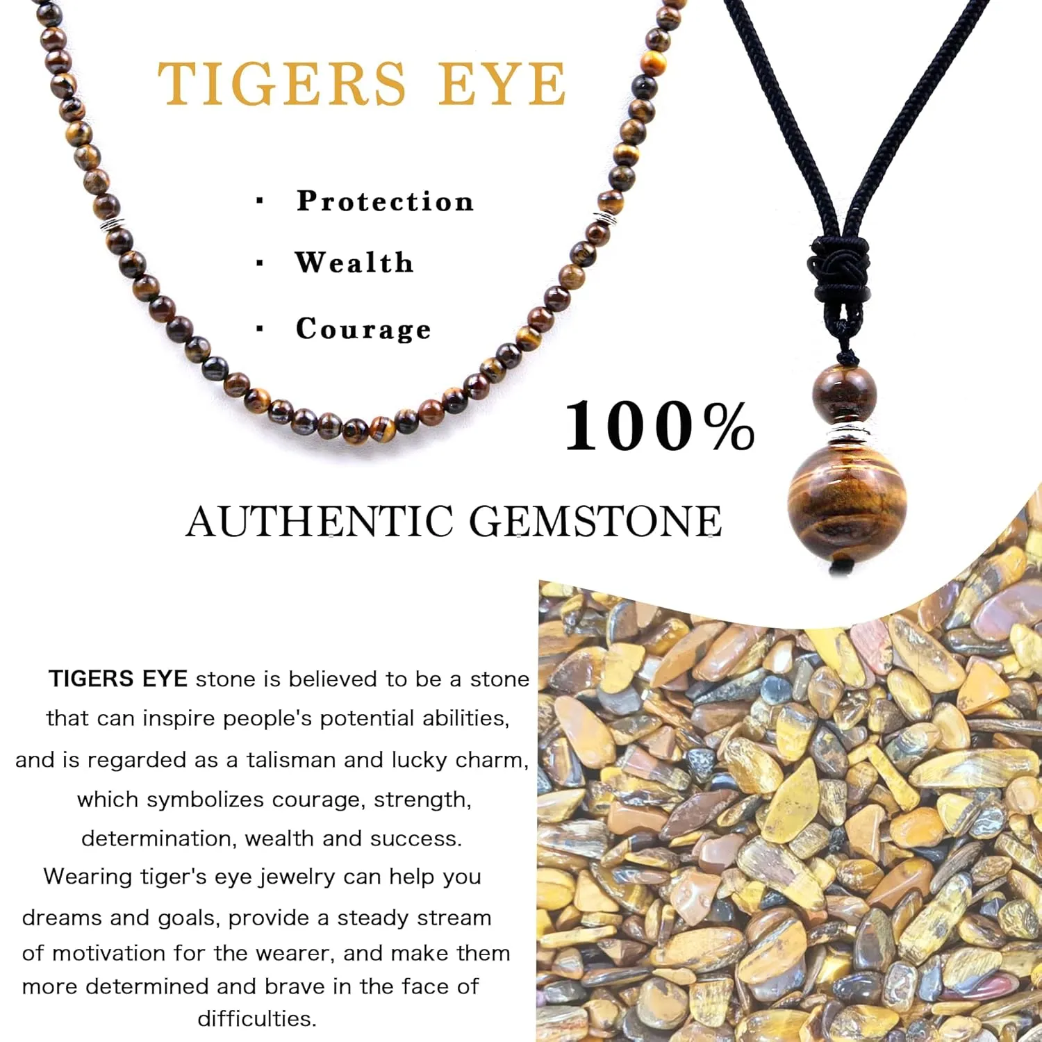 2Pcs Tigers Eye Necklace - Beaded Necklace for Men - Protection Necklace Men Choker Necklaces Tigers Eye Beads Pendant Jewelry Gifts for Men