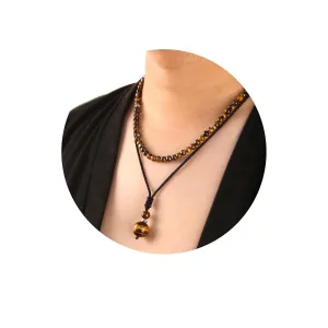 2Pcs Tigers Eye Necklace - Beaded Necklace for Men - Protection Necklace Men Choker Necklaces Tigers Eye Beads Pendant Jewelry Gifts for Men