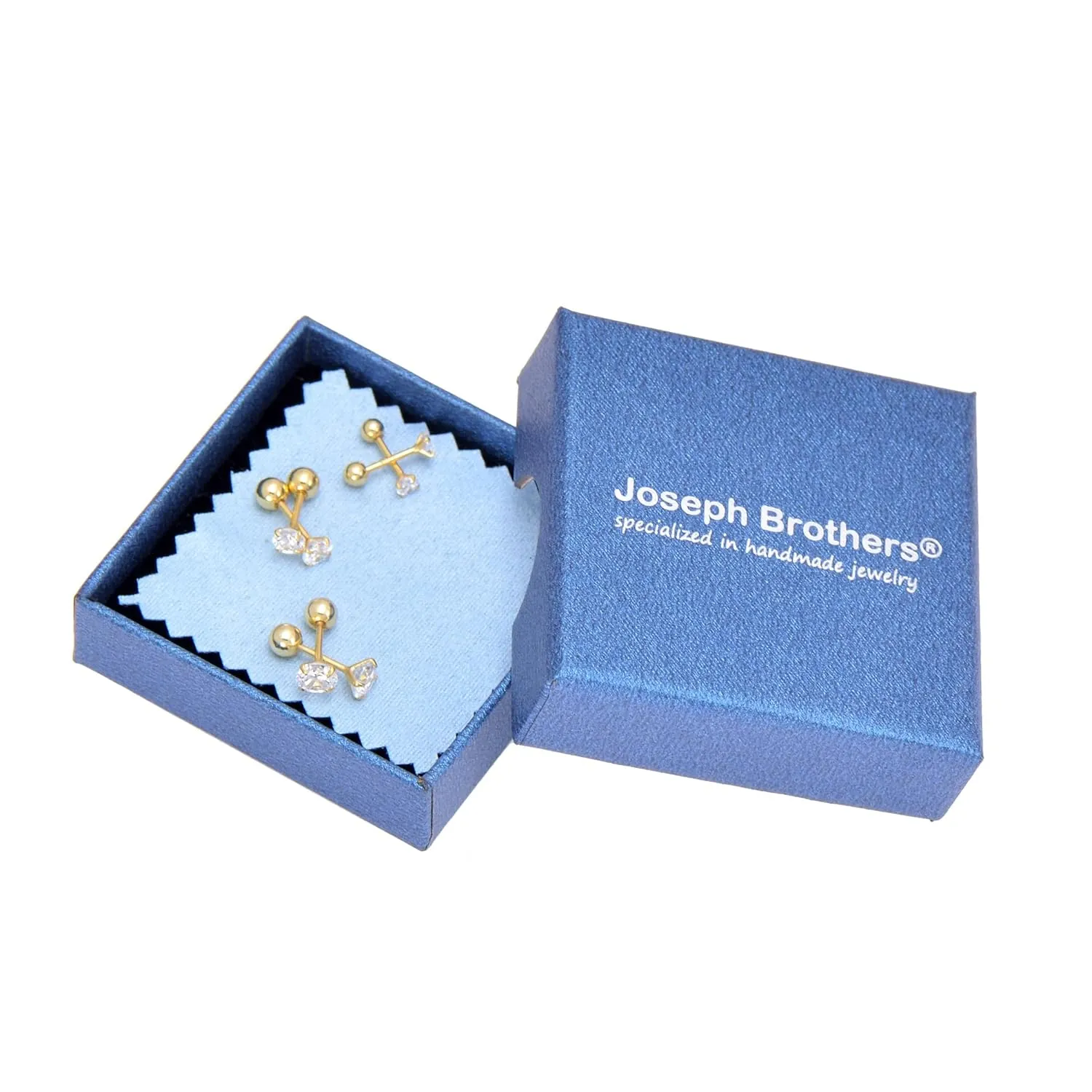 3 4 5 MM Cubic Zirconia Sterling Silver Plated Yellow Gold Studs Earrings Set, Screw Ball Backing