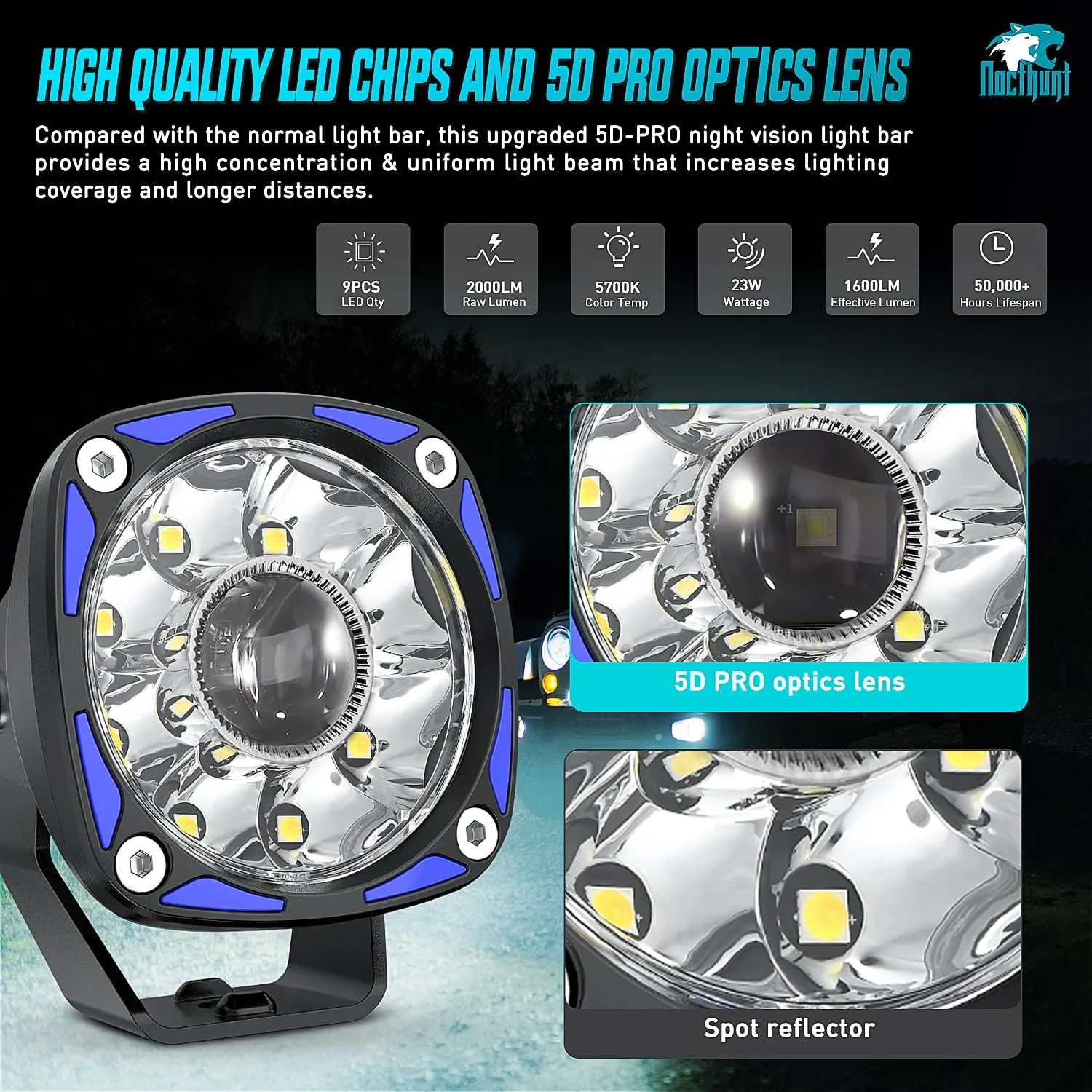 3 Inch 9LED Round Spot Night Vision Auxiliary Ditch LED Light Pods