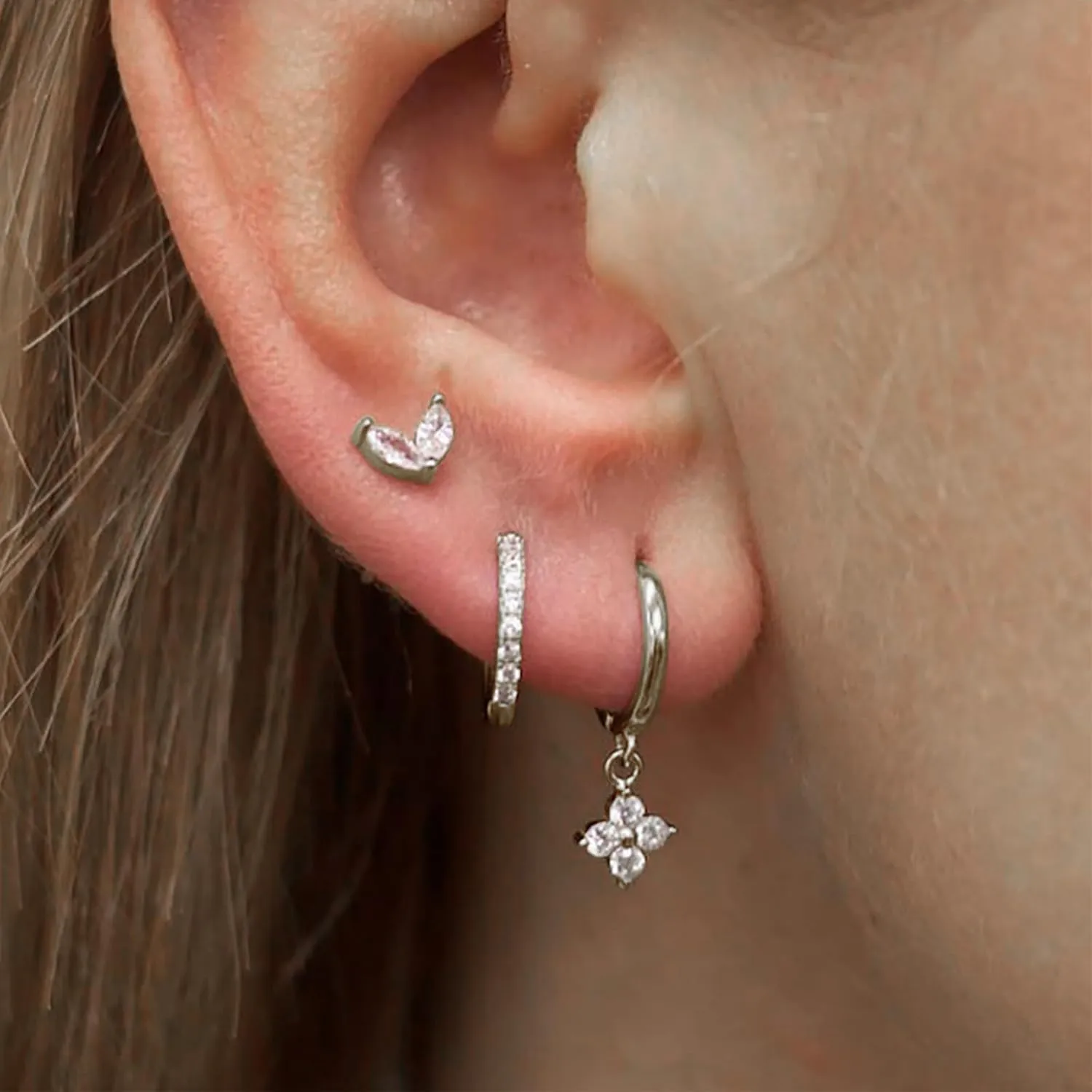 3 Pairs 14K Gold Plated Sterling Silver Stud and Huggie Small Hoop Earrings Set for Women, Hypoallergenic Dainty Earring Stacks for Multiple Piercings