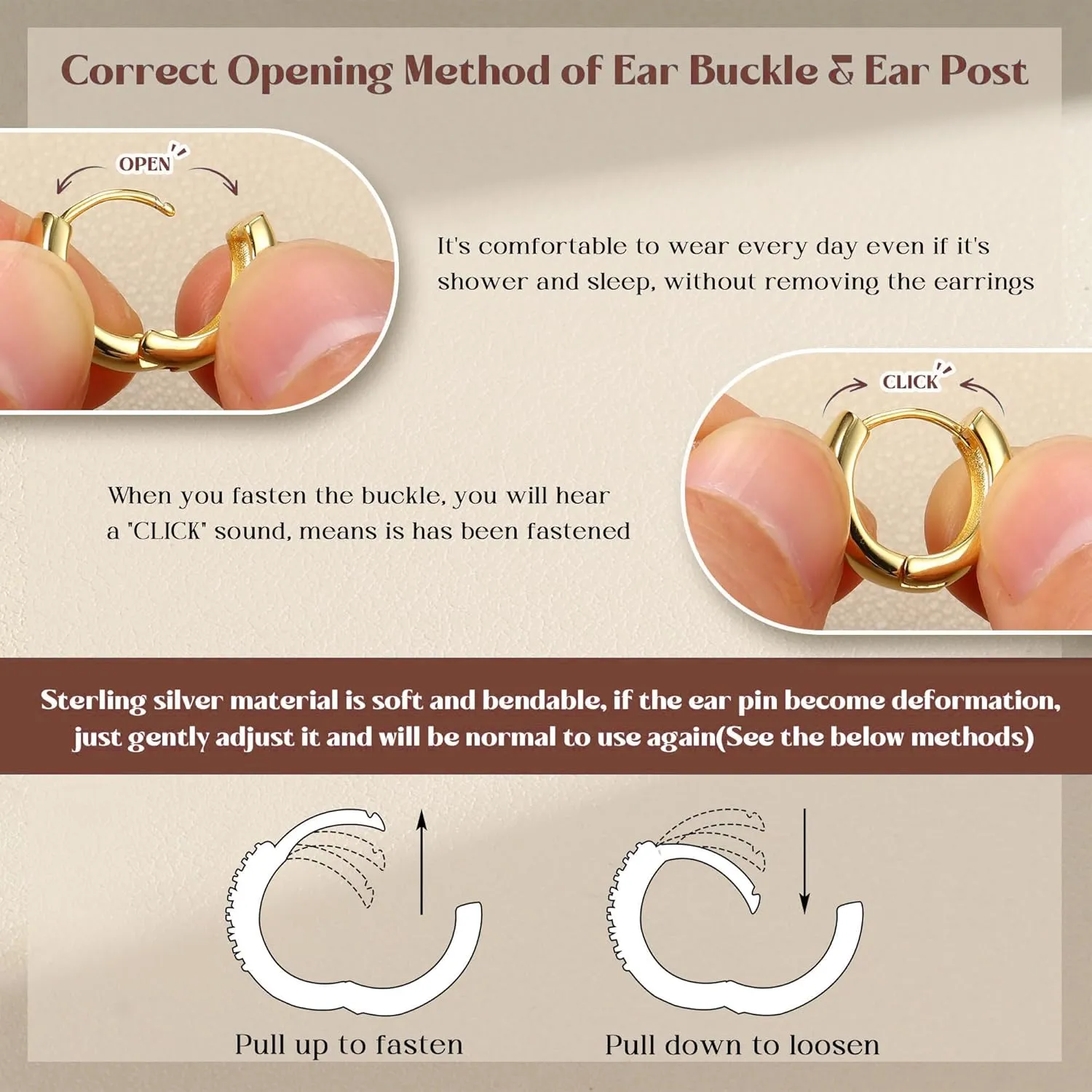 3 Pairs 14K Gold Plated Sterling Silver Stud and Huggie Small Hoop Earrings Set for Women, Hypoallergenic Dainty Earring Stacks for Multiple Piercings