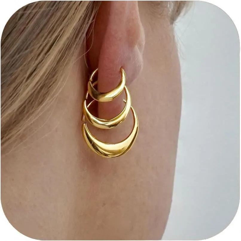 3 Pairs Gold Hoop Earrings for Women Earring Stacks Gold Silver Hoop Earring Sets for Multiple Piercing Hypoallergenic Dainty 14k Gold Plated Small Hoops Huggie Earrings Trendy Womens Jewelry Gifts