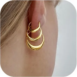 3 Pairs Gold Hoop Earrings for Women Earring Stacks Gold Silver Hoop Earring Sets for Multiple Piercing Hypoallergenic Dainty 14k Gold Plated Small Hoops Huggie Earrings Trendy Womens Jewelry Gifts