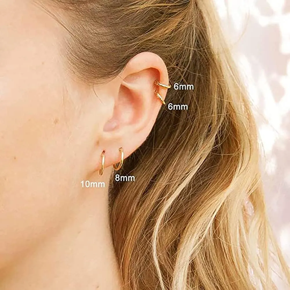 316L Surgical Stainless Steel Huggie Hoop Earrings 6mm 8mm 10mm 11mm 12mm 14mm Hypoallergenic Earrings Hoop Cartilage Helix Lobes Hinged Sleeper Earrings For Men Women