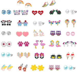 32 Pairs Hypoallergenic Cute Animal Earrings for Girls & Teen Girls - Stainless Steel Assorted Jewelry Set