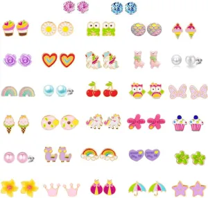 32 Pairs Hypoallergenic Stud Earrings for Girls Animal Earrings Cute Earrings for Teen Girls Earrings Set for Sensitive Ears Stainless Steel Post Jewelry