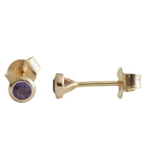 3mm Amethyst Gold Plated Sterling Silver Stud Earrings - Natural Gem Gemstone - Handmade Jewellery Gift Ideas for Women - Birthday Valentine's Mother's Day Gift