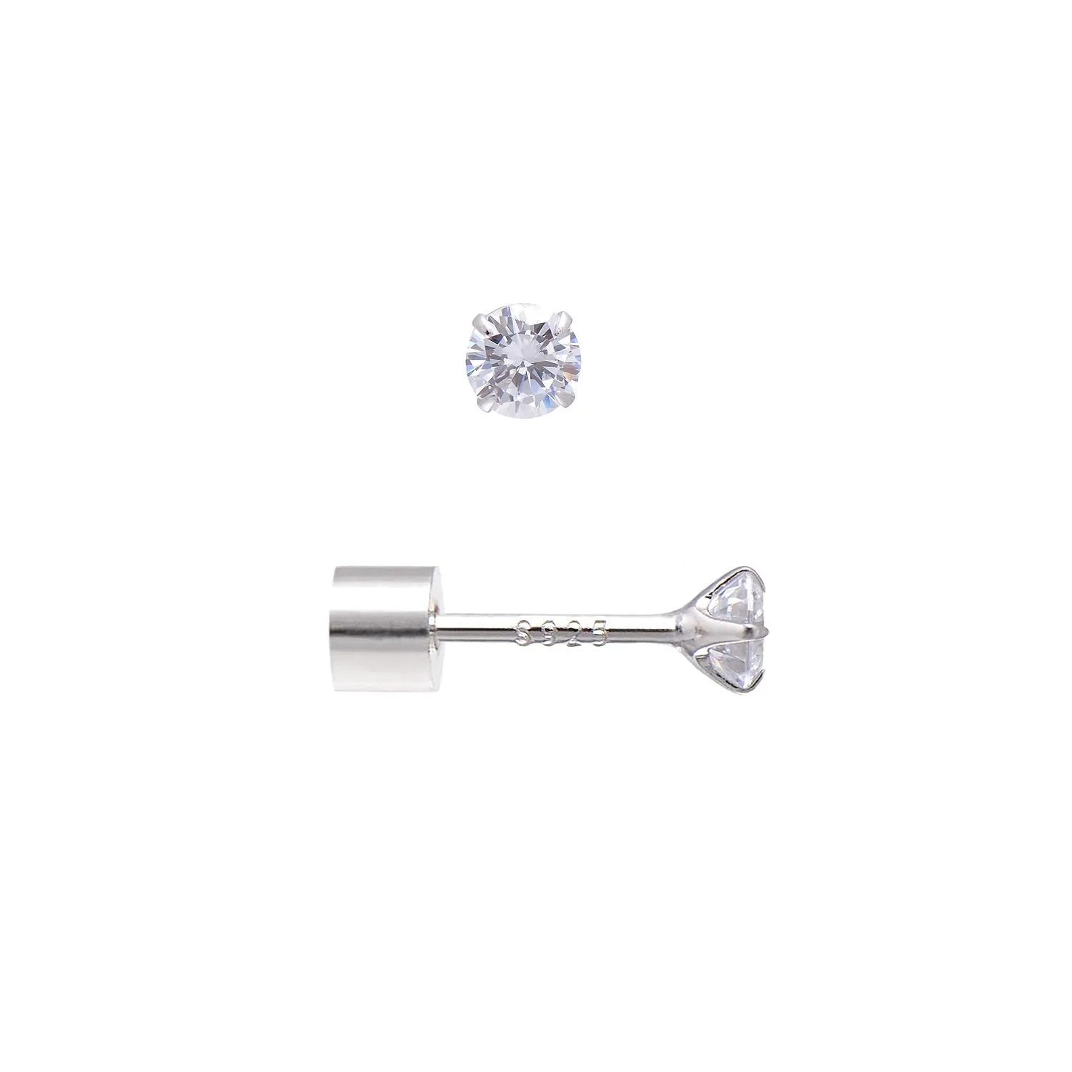 3MM Cubic Zirconia Sterling Silver Flat Back Earrings for Women Tragus Piercing Jewelry, Diamond White