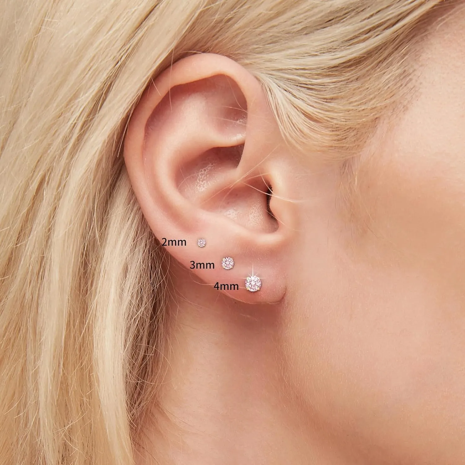 3Pairs CZ Stud Flat Screw Back Earrings for Women Multiple Piercing,Dainty Flatback Cubic Zirconia Cartilage Earring Stud,Helix Tragus Conch Piercing Jewelry (2mm/3mm/4mm Gold, Pink CZ)