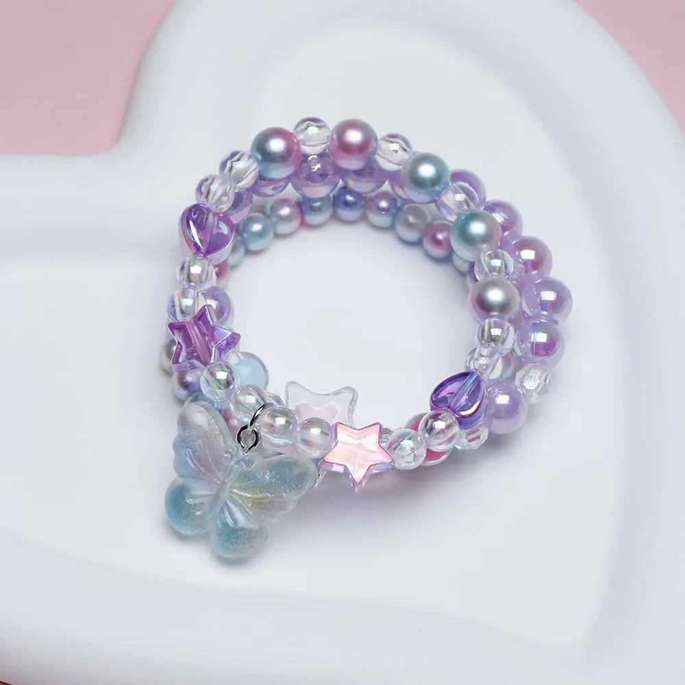 3Pcs Colorful Rainbow Heart Star Butterfly Charm Beaded Bracelets Set Preppy Y2k Cute Acrylic Love Letter Round Beads Bracelet Friendship Jewelry for Women