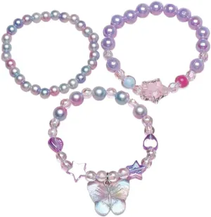 3Pcs Colorful Rainbow Heart Star Butterfly Charm Beaded Bracelets Set Preppy Y2k Cute Acrylic Love Letter Round Beads Bracelet Friendship Jewelry for Women