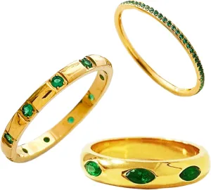 3PCS Emerald Rings for Women, 18K Colorfast Green Cubic Zircon Stacking Rings Set Dainty Emerald Ring, Stackable Green Rings for Women Girls Simple Midi Thumb Finger Rings Size 6 to 8