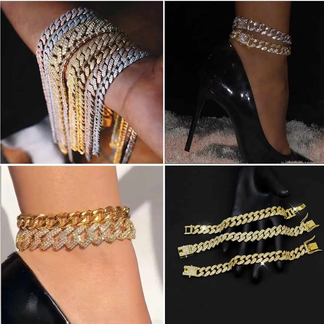 3PCS Gold Silver Ankle Bracelets for Women Clustered Tennis Anklets Bracelet Layered Link Anklet Set Bling Rhinestone Fashion Jewelry for Women Set