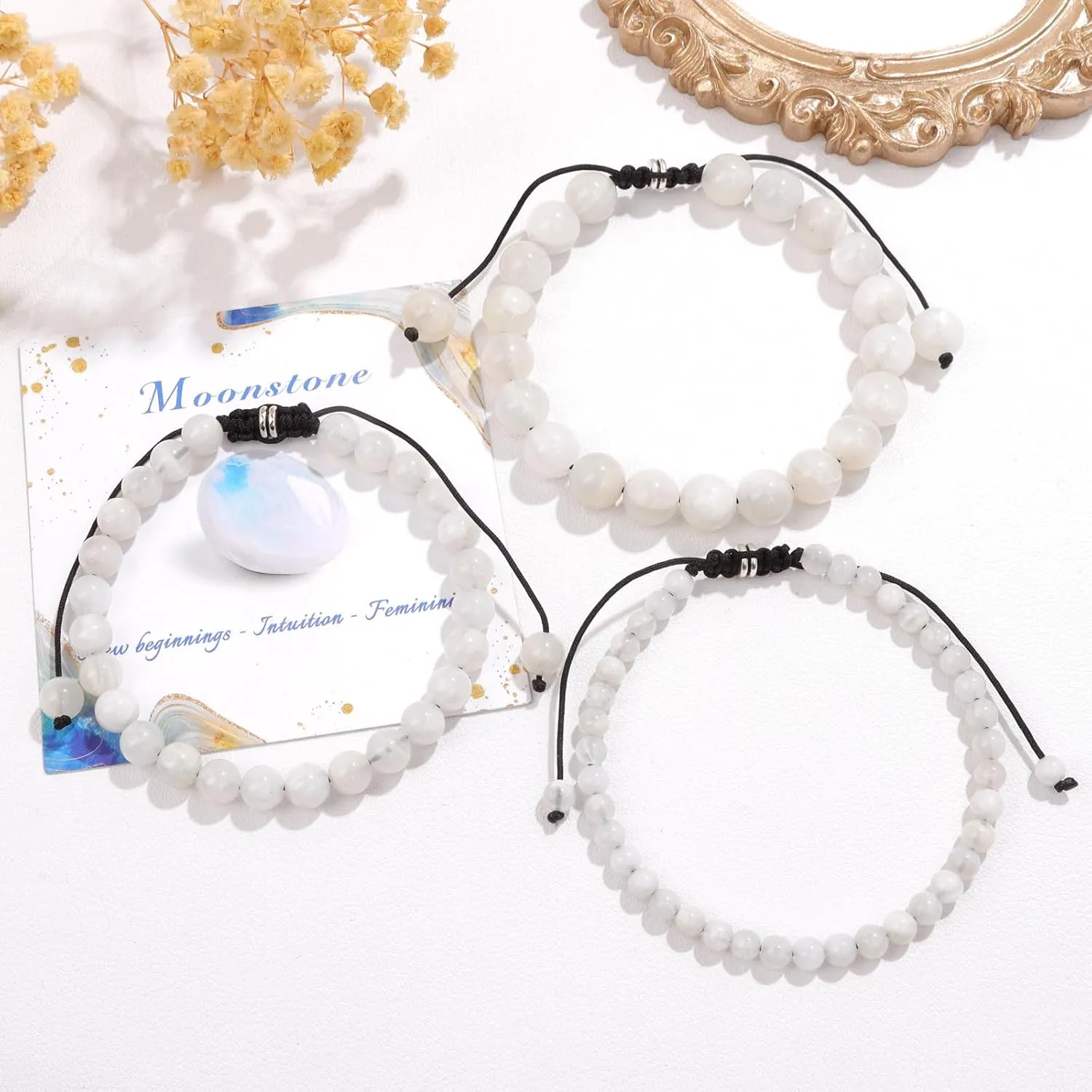 4 6 8MM Beaded Bracelet Handmade Adjustable Natural Stone Crystal Bracelet Healing Inspirational Gifts for Women Men