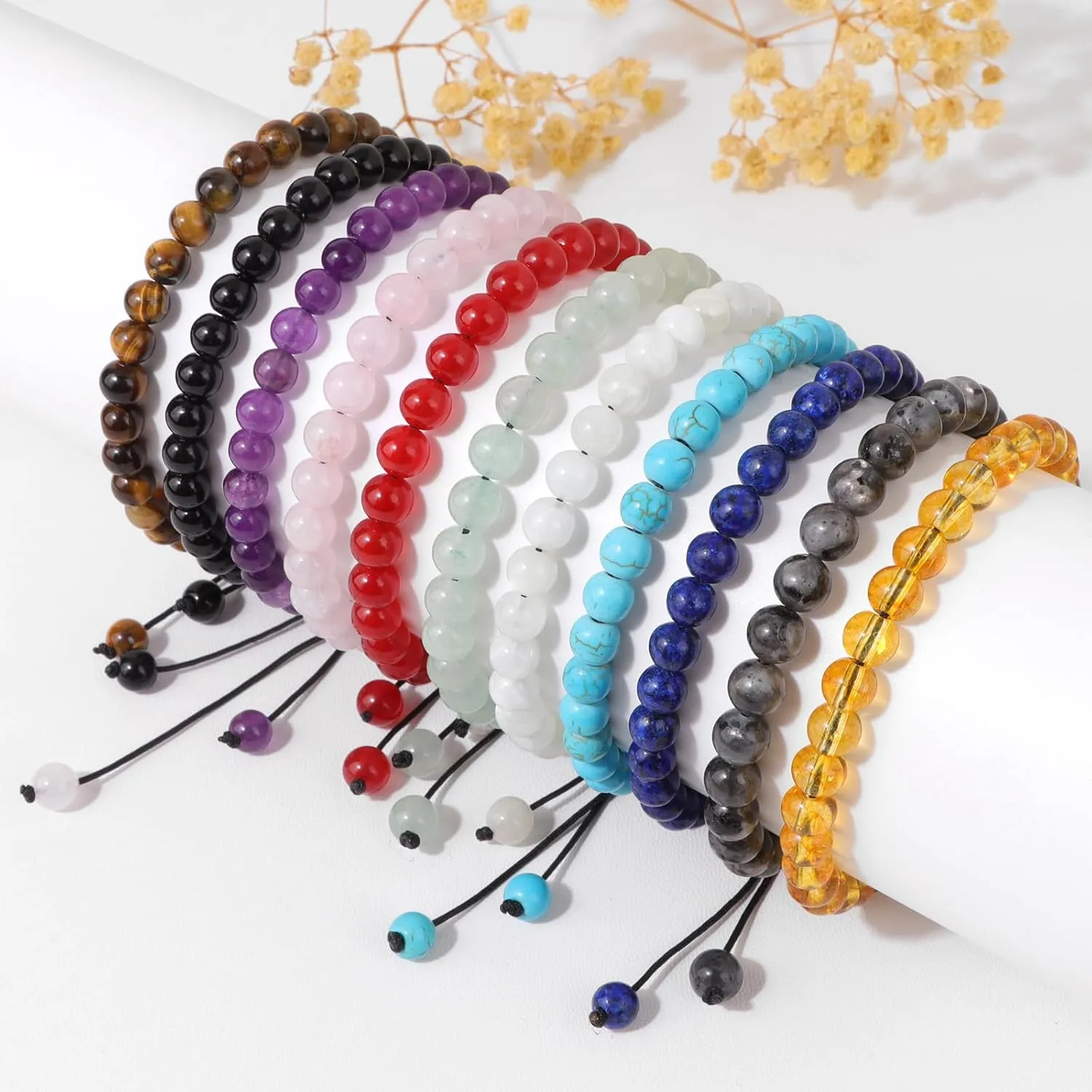4 6 8MM Beaded Bracelet Handmade Adjustable Natural Stone Crystal Bracelet Healing Inspirational Gifts for Women Men