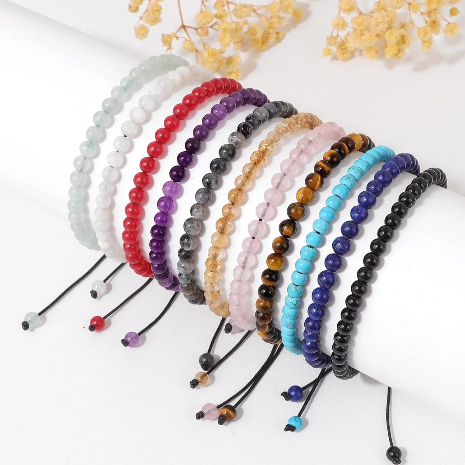 4 6 8MM Beaded Bracelet Handmade Adjustable Natural Stone Crystal Bracelet Healing Inspirational Gifts for Women Men