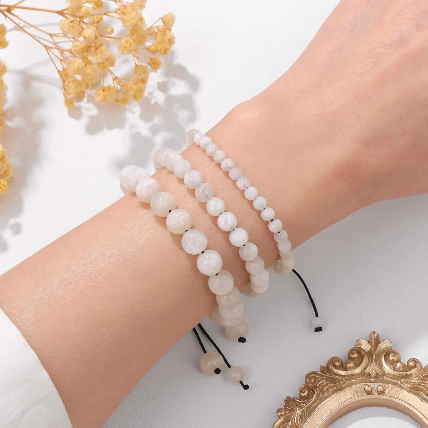 4 6 8MM Beaded Bracelet Handmade Adjustable Natural Stone Crystal Bracelet Healing Inspirational Gifts for Women Men