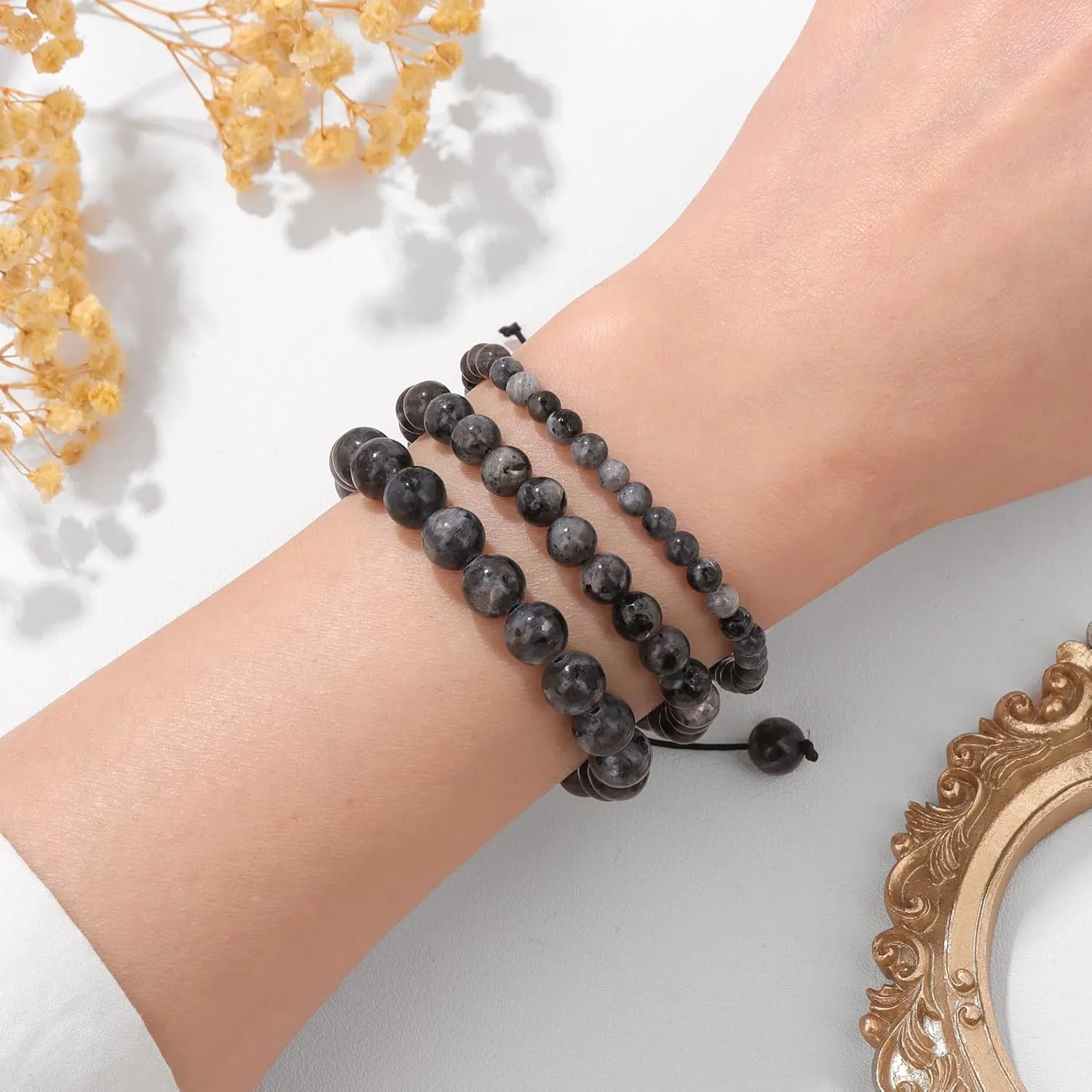 4 6 8MM Beaded Bracelet Handmade Adjustable Natural Stone Crystal Bracelet Healing Inspirational Gifts for Women Men