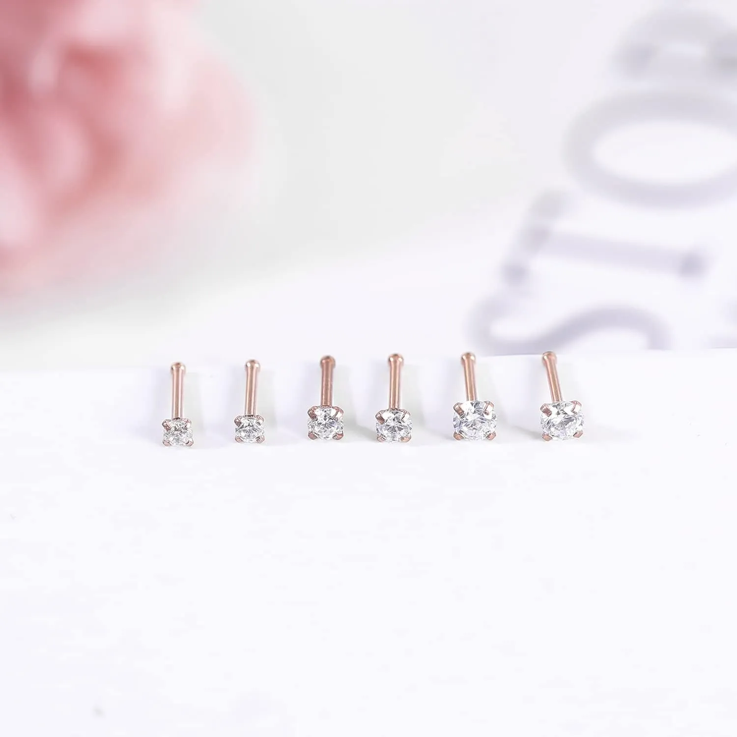 4-6pcs 20g Nose Rings Studs Surgical Steel Nose Rings CZ L Shaped Corkscrew Nose Ring Studs for Women Men Small Cute Silver Rose Gold Black Nose Rings Stud 1.5mm 2mm 2.5mm 3mm Nostril Piercing jewelry