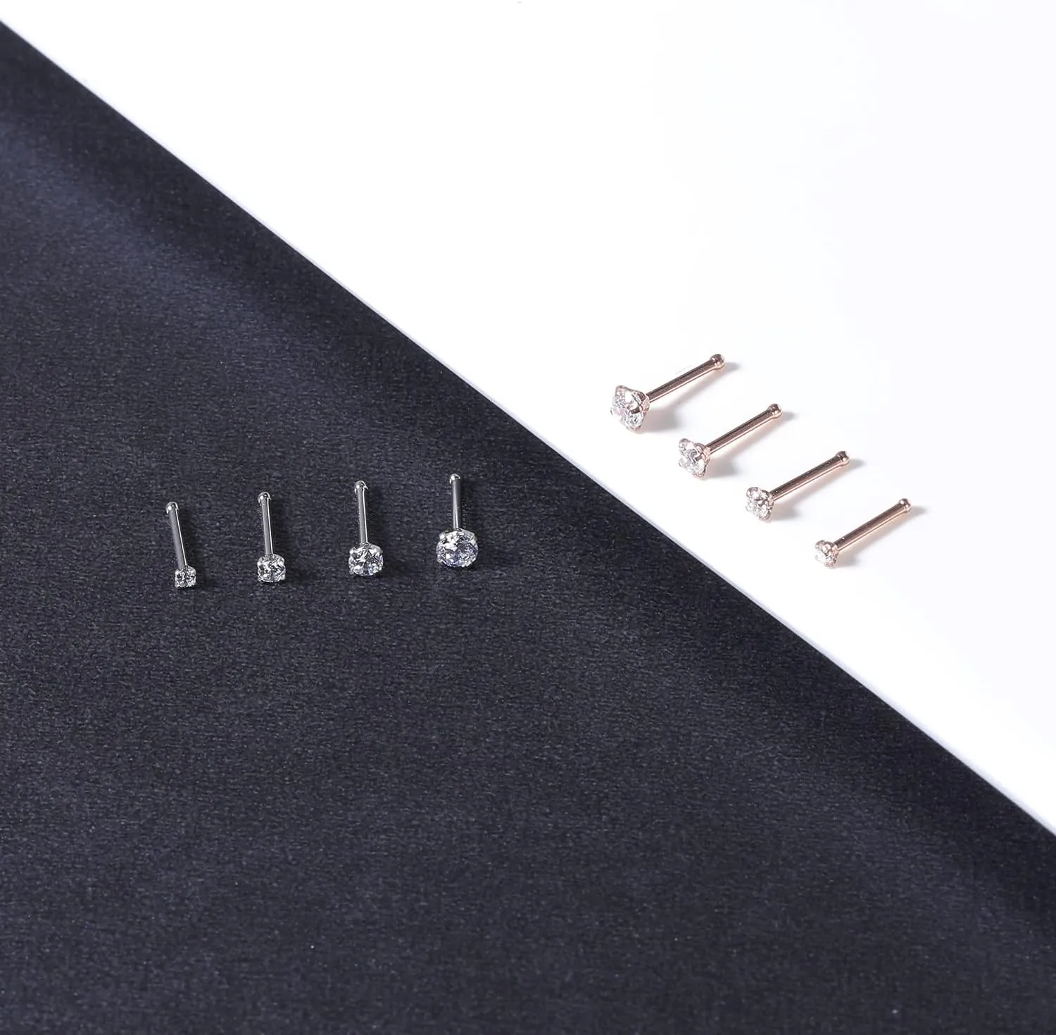 4-6pcs 20g Nose Rings Studs Surgical Steel Nose Rings CZ L Shaped Corkscrew Nose Ring Studs for Women Men Small Cute Silver Rose Gold Black Nose Rings Stud 1.5mm 2mm 2.5mm 3mm Nostril Piercing jewelry