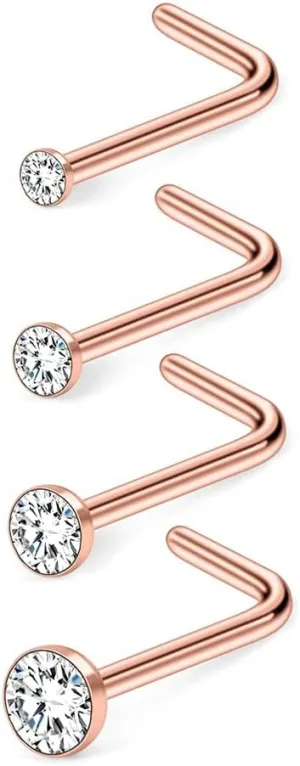 4-6pcs 20g Nose Rings Studs Surgical Steel Nose Rings CZ L Shaped Corkscrew Nose Ring Studs for Women Men Small Cute Silver Rose Gold Black Nose Rings Stud 1.5mm 2mm 2.5mm 3mm Nostril Piercing jewelry