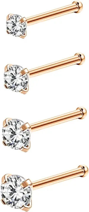 4-6pcs 20g Nose Rings Studs Surgical Steel Nose Rings CZ L Shaped Corkscrew Nose Ring Studs for Women Men Small Cute Silver Rose Gold Black Nose Rings Stud 1.5mm 2mm 2.5mm 3mm Nostril Piercing jewelry