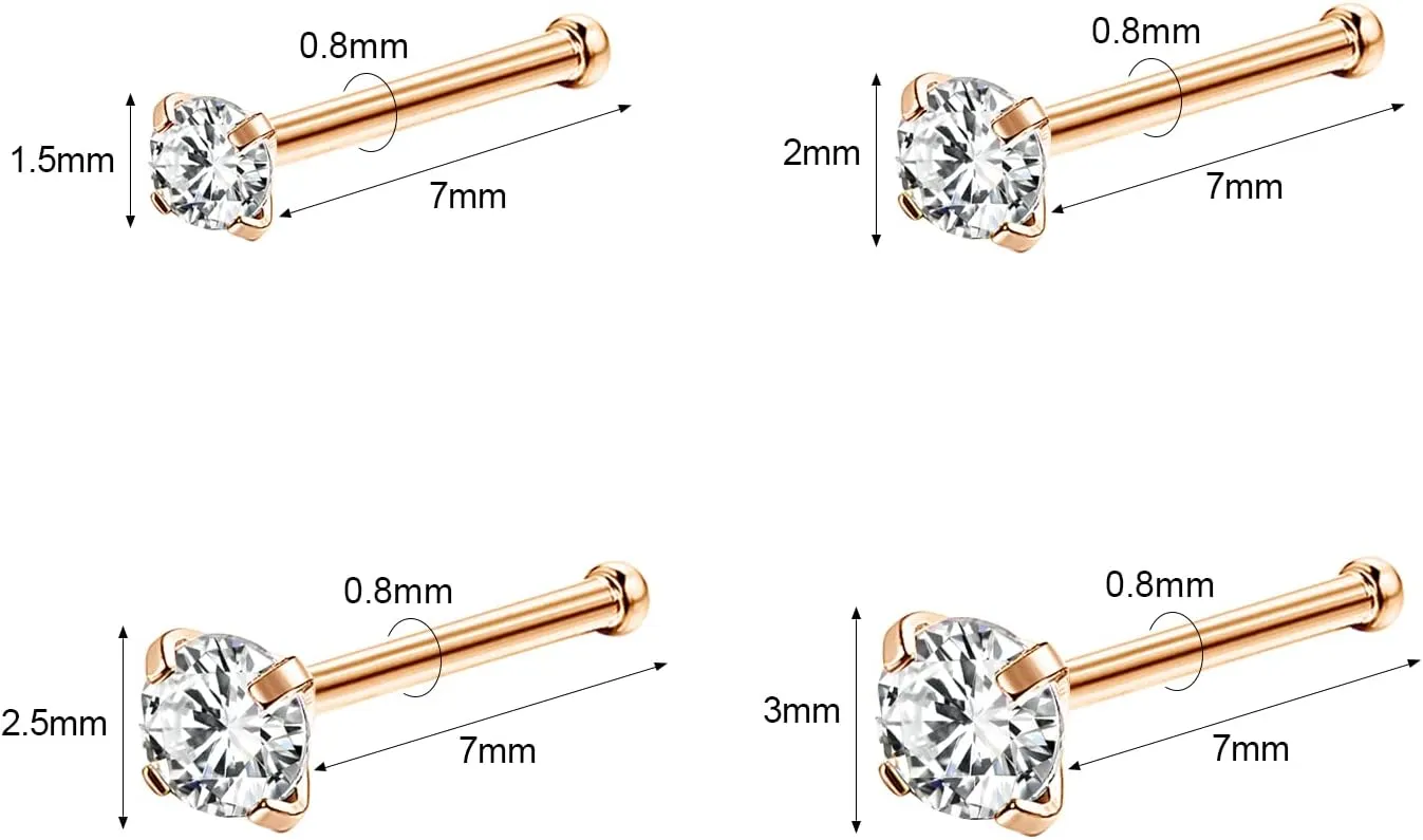 4-6pcs 20g Nose Rings Studs Surgical Steel Nose Rings CZ L Shaped Corkscrew Nose Ring Studs for Women Men Small Cute Silver Rose Gold Black Nose Rings Stud 1.5mm 2mm 2.5mm 3mm Nostril Piercing jewelry
