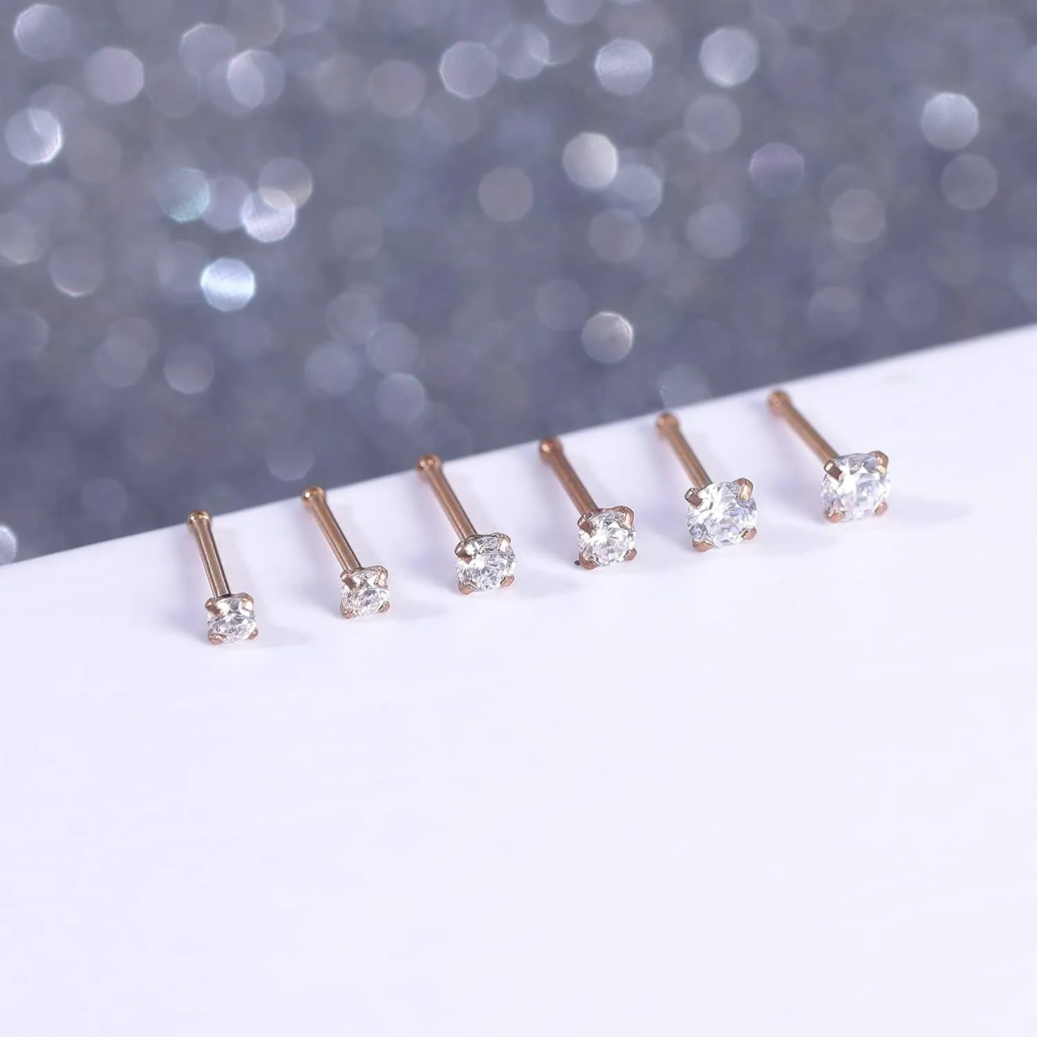 4-6pcs 20g Nose Rings Studs Surgical Steel Nose Rings CZ L Shaped Corkscrew Nose Ring Studs for Women Men Small Cute Silver Rose Gold Black Nose Rings Stud 1.5mm 2mm 2.5mm 3mm Nostril Piercing jewelry