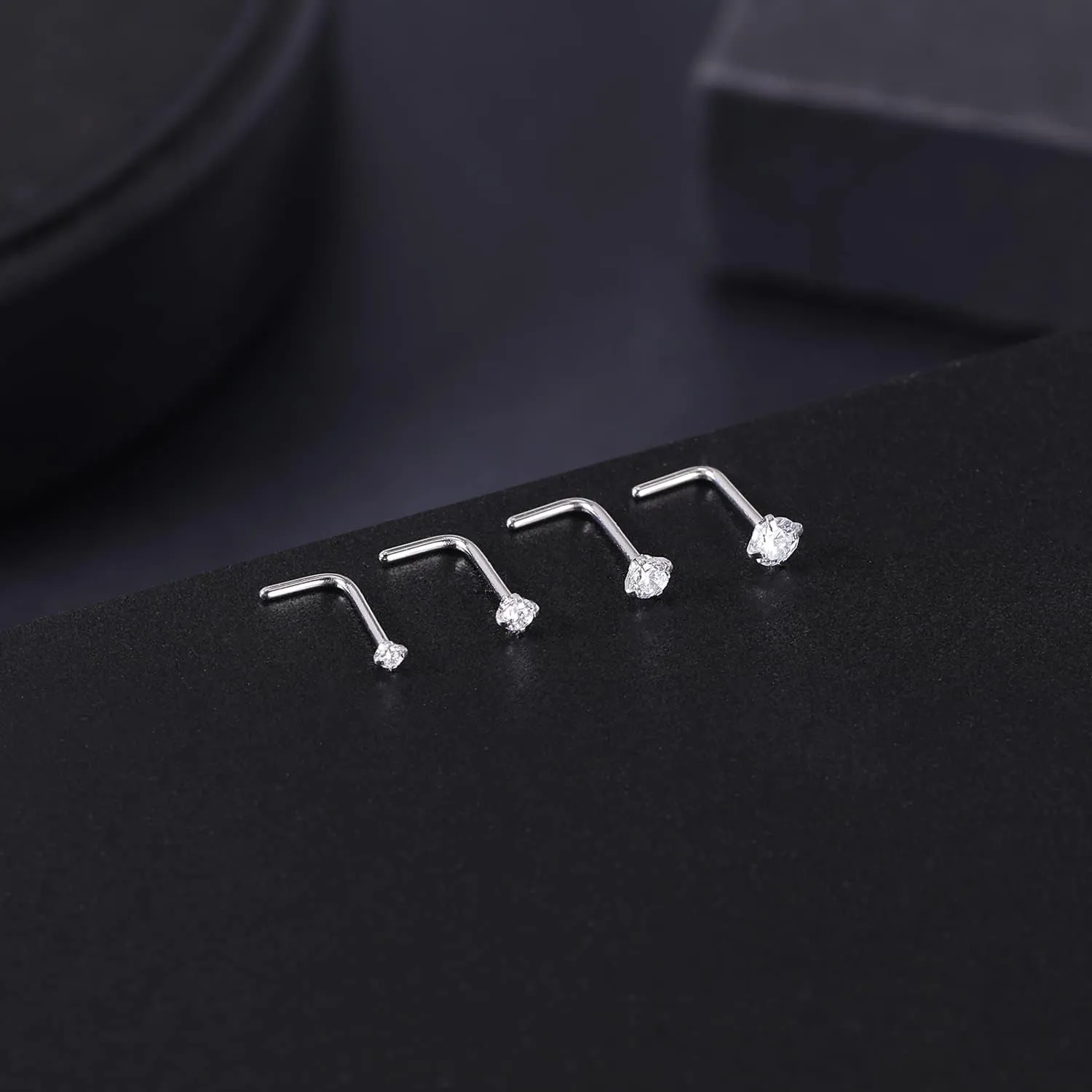 4-6pcs 20g Nose Rings Studs Surgical Steel Nose Rings CZ L Shaped Corkscrew Nose Ring Studs for Women Men Small Cute Silver Rose Gold Black Nose Rings Stud 1.5mm 2mm 2.5mm 3mm Nostril Piercing jewelry
