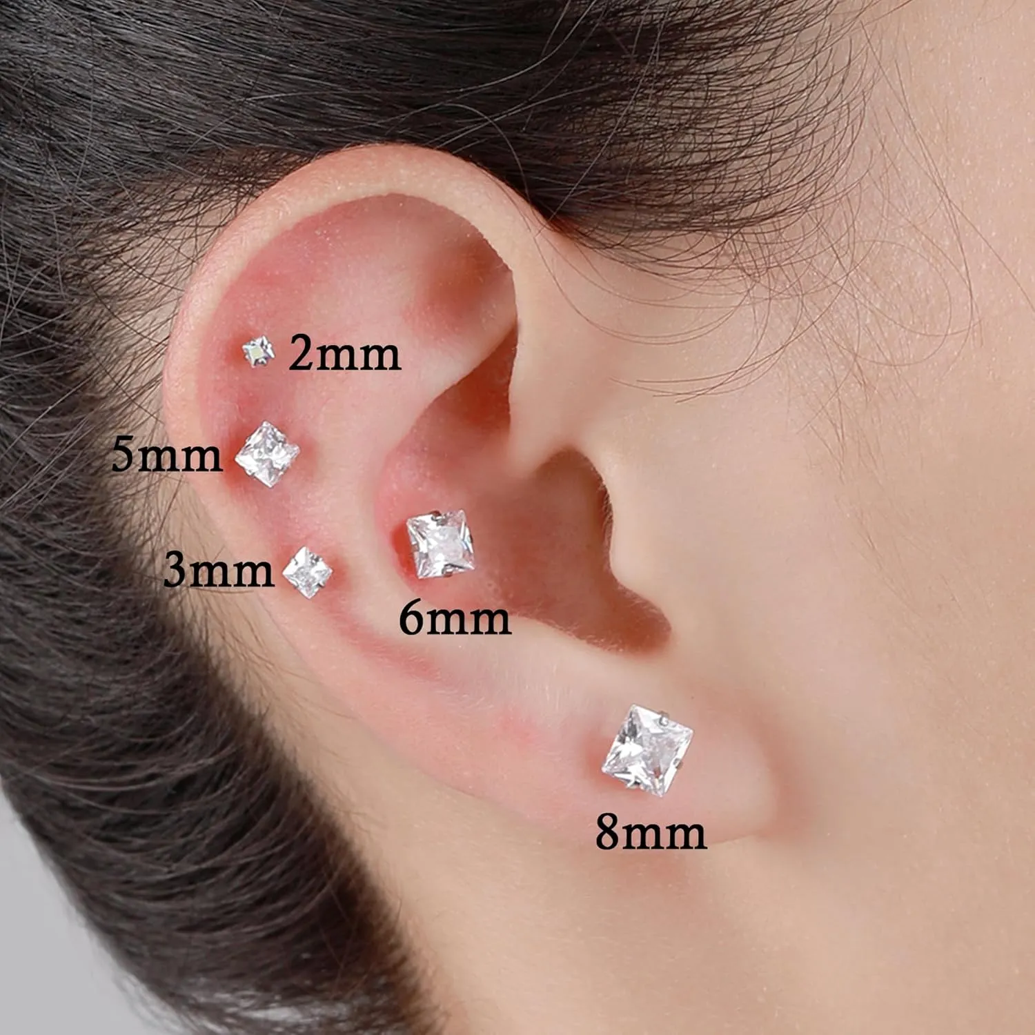 4 Pairs Stainless Steel Earrings, Square Stud Earrings for Men and Women, Hypoallergenic Cubic Zirconia Earing Set Lab-Diamond Princess Cut Jewelry Aretes De Hombre