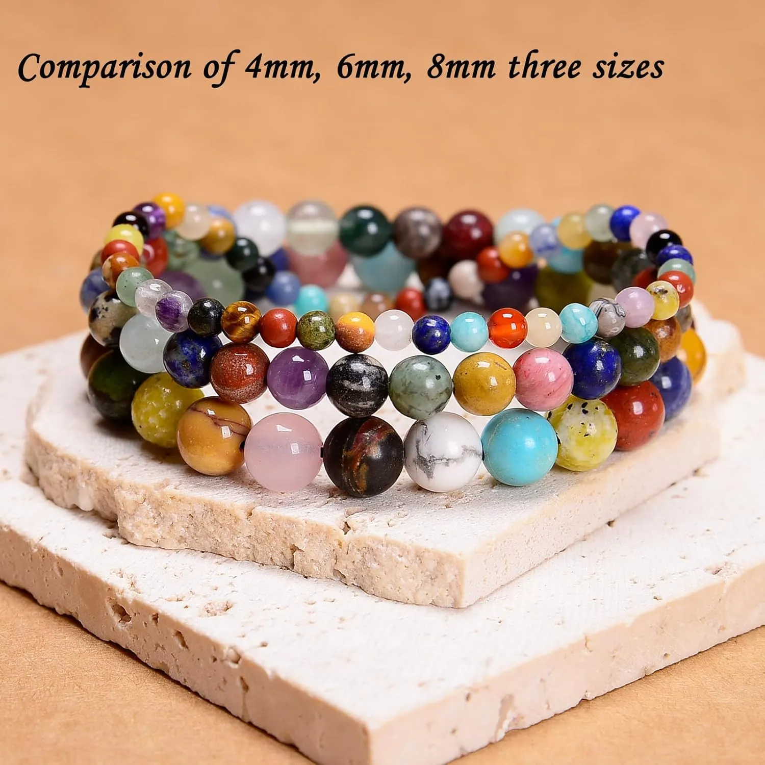 4mm Natural Healing Gemstone Bracelet Handmade Yoga Stretch Elastic Bracelet Stress Relief Crystal Jewelry for Men and Women (4mm,Colorful)