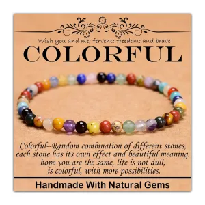4mm Natural Healing Gemstone Bracelet Handmade Yoga Stretch Elastic Bracelet Stress Relief Crystal Jewelry for Men and Women (4mm,Colorful)