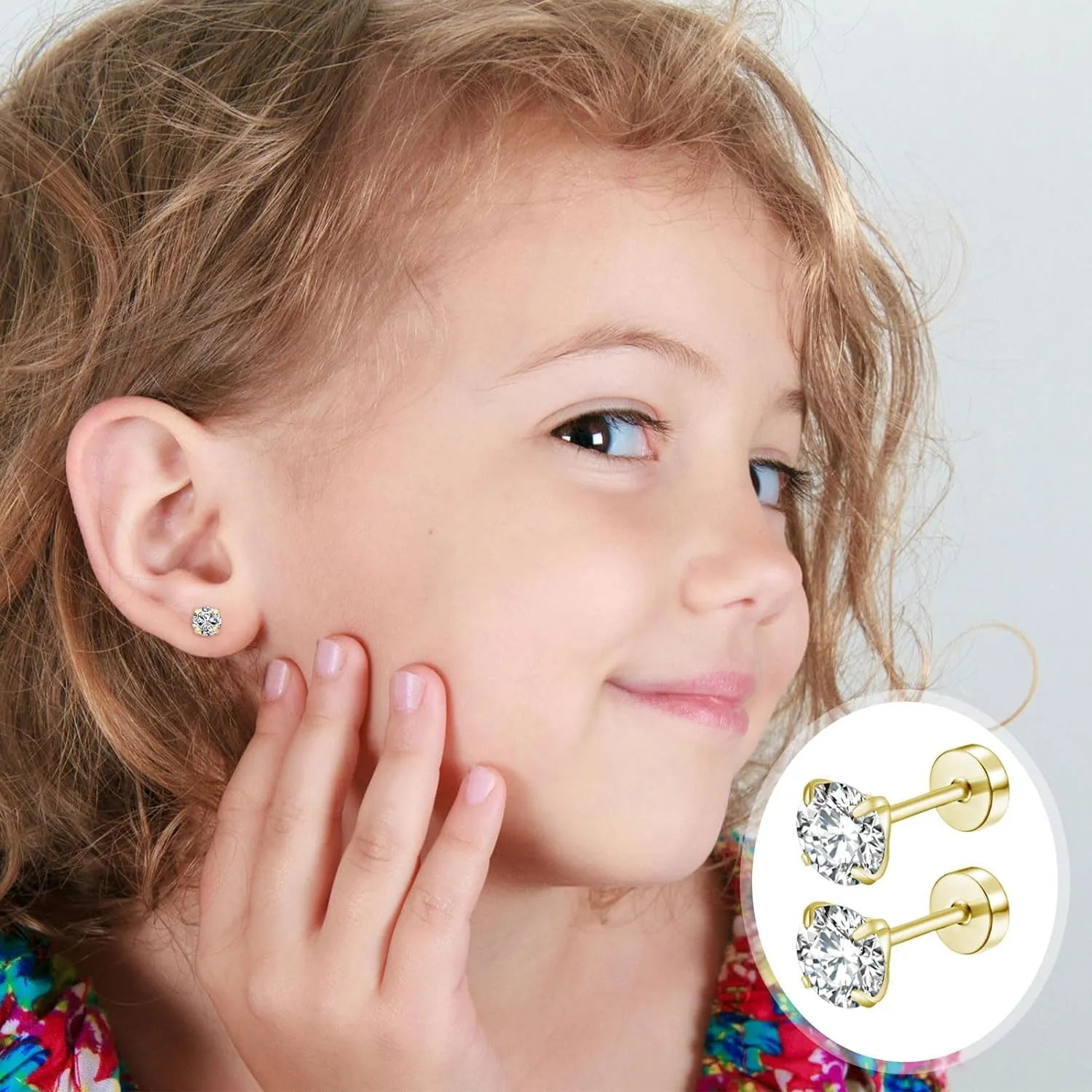 4mm Tiny CZ Flat Screw Back Stud Earrings for Unisex, Gold Screw on Flat Back Earrings, Helix Flatback Piercing Jewelry Gifts for Women Girls (Gold, 4mm)
