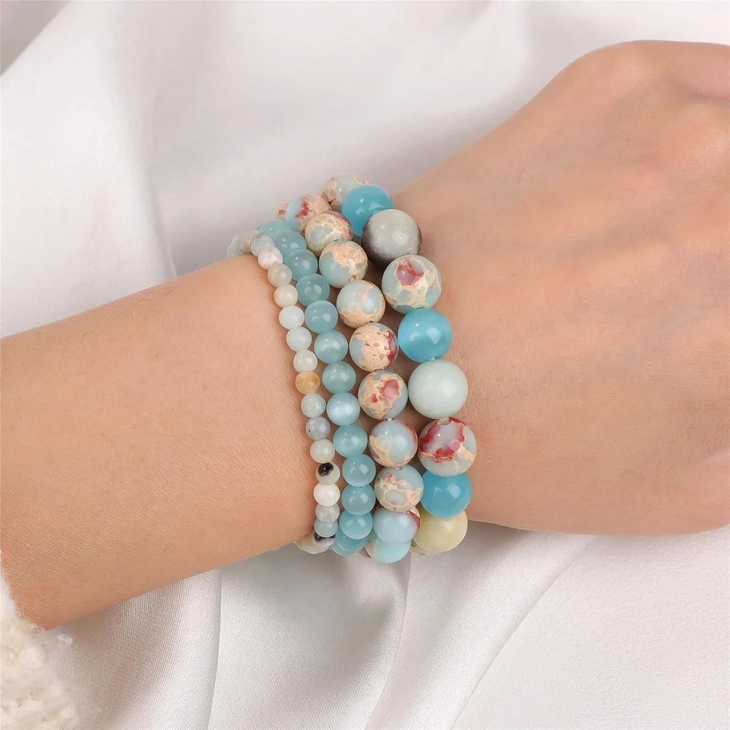 4pcs Beaded Bracelets for Women,Natural Healing Crystal Gemstones Bracelet,Anxiety Stress Relief Bracelet Handmade purple Jewelry Gifts for Women