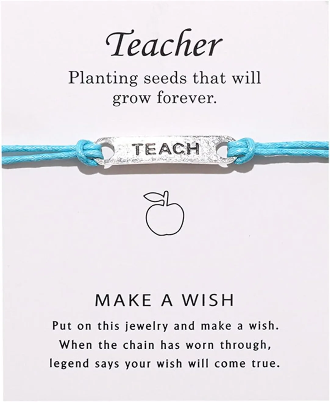 4Pcs Coloful Teacher Blessing Card Bracelet Bangle for Women Men Adjustable Braide Rope Greeting Wish Bracelet Teacher's Day Thanksgiving Day Jewelry Birthday Gift