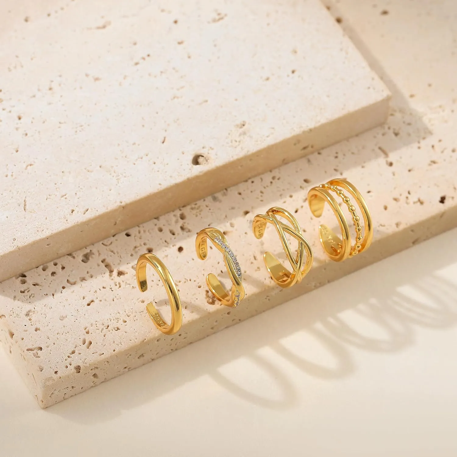 4PCS Toe Rings for Women Gold Adjustable 14K Gold Filled Toe Ring Set Simple Cute Thin Band Hawaiian Beach Summer Foot Jewelry Waterproof Gold Toe Rings