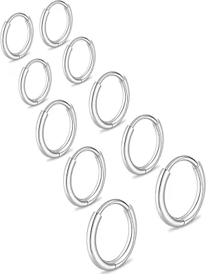 5 Pairs Small Gold Silver Hoop Earrings for Women Men,Hypoallergenic 316L Surgical Stainless Steel Earrings for Sensitive Ears,Cute Tiny Huggie Hoops Earrings Set for Multiple Piercing Jewelry Gift