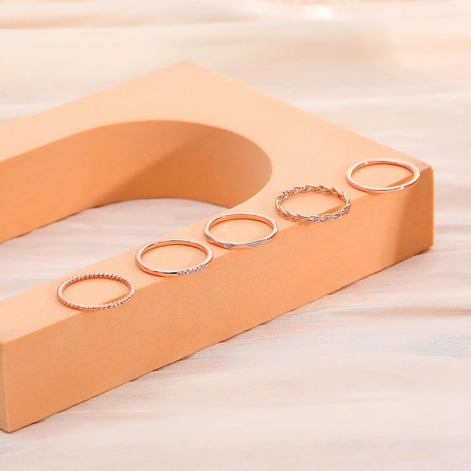 5 PCS 14K Gold Plated Stacking Rings for Women Thin Gold Stackable Band Ring No Tarnish Simple Knuckle Rings Filled Rose Gold Silver Gold Rings Set Size 5-10