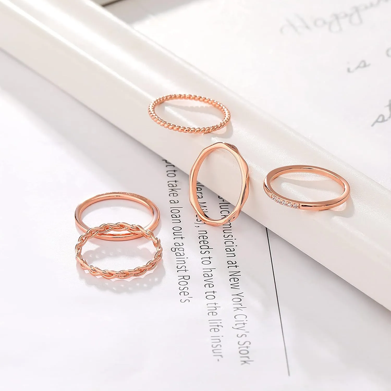 5 PCS 14K Gold Plated Stacking Rings for Women Thin Gold Stackable Band Ring No Tarnish Simple Knuckle Rings Filled Rose Gold Silver Gold Rings Set Size 5-10