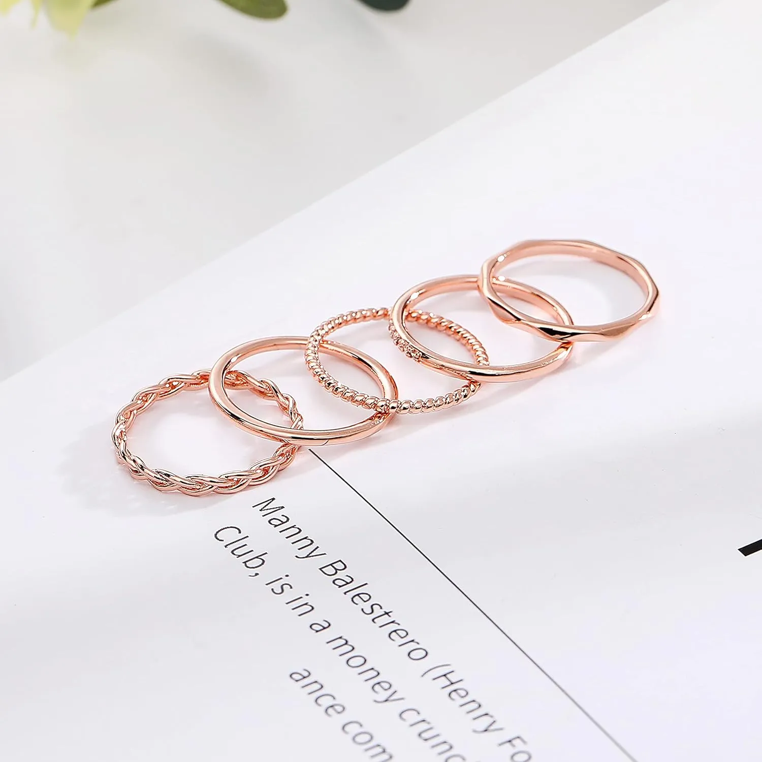 5 PCS 14K Gold Plated Stacking Rings for Women Thin Gold Stackable Band Ring No Tarnish Simple Knuckle Rings Filled Rose Gold Silver Gold Rings Set Size 5-10