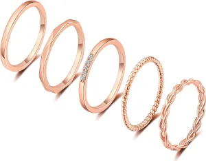 5 PCS 14K Gold Plated Stacking Rings for Women Thin Gold Stackable Band Ring No Tarnish Simple Knuckle Rings Filled Rose Gold Silver Gold Rings Set Size 5-10
