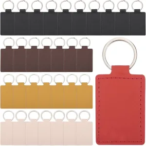 50 pcs rectangular leather keychain kit, PU leather keychain blanks with round key ring, 3.4'' x 1.6'' size design, suitable for making personalized keychains for DIY crafts (multiple colors)