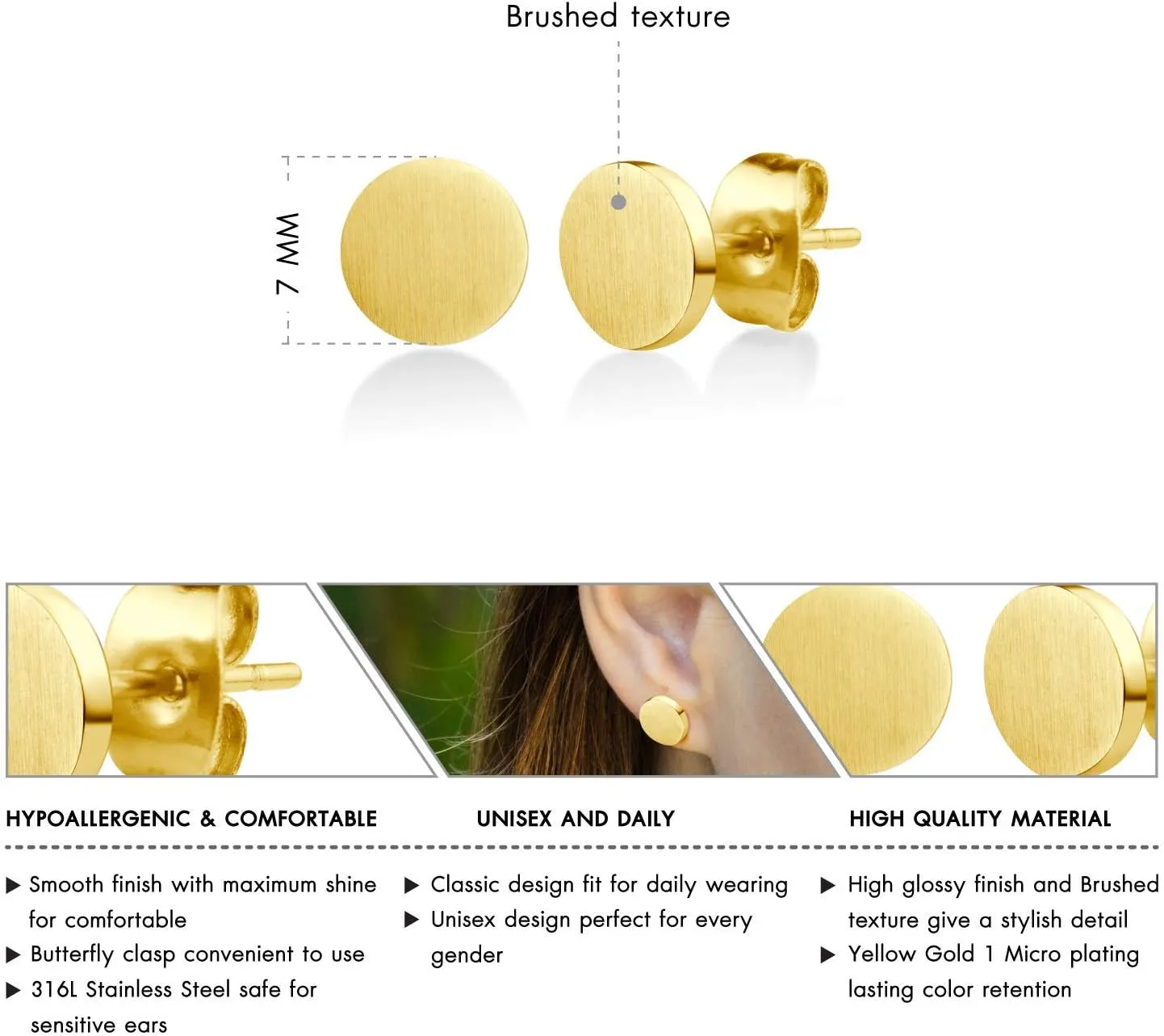 555Jewelry Womens Stainless Steel Minimal Matte Circle Disc Stud Round Shape Earrings