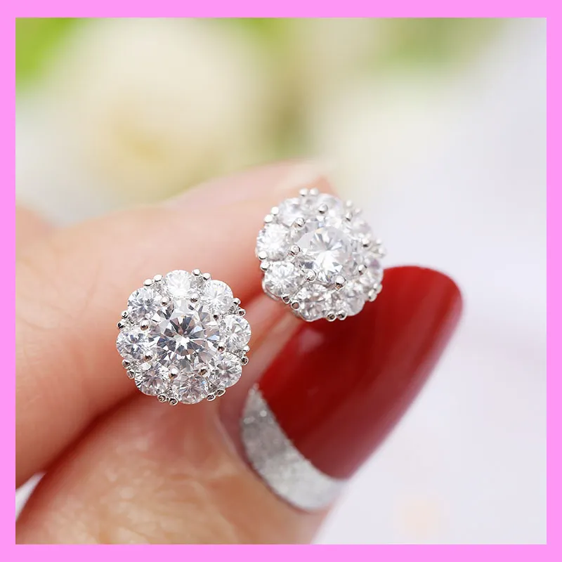 【6-39#】Spin Sparkling Flower Earrings  for female fashion daily engagement wedding anniversary birthday present