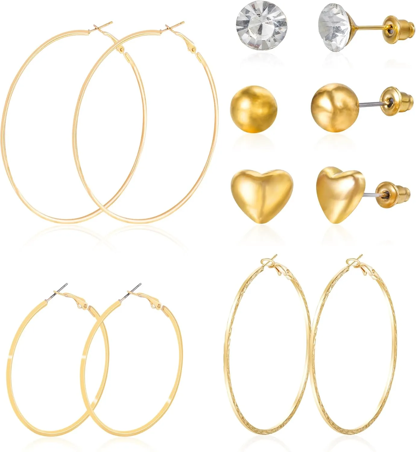 6 Pairs Silver Gold Plated Hoop Earrings Set Hypoallergenic Big Hoop Earrings Stud Earrings for Women Girls