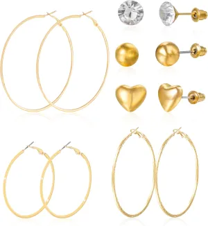 6 Pairs Silver Gold Plated Hoop Earrings Set Hypoallergenic Big Hoop Earrings Stud Earrings for Women Girls